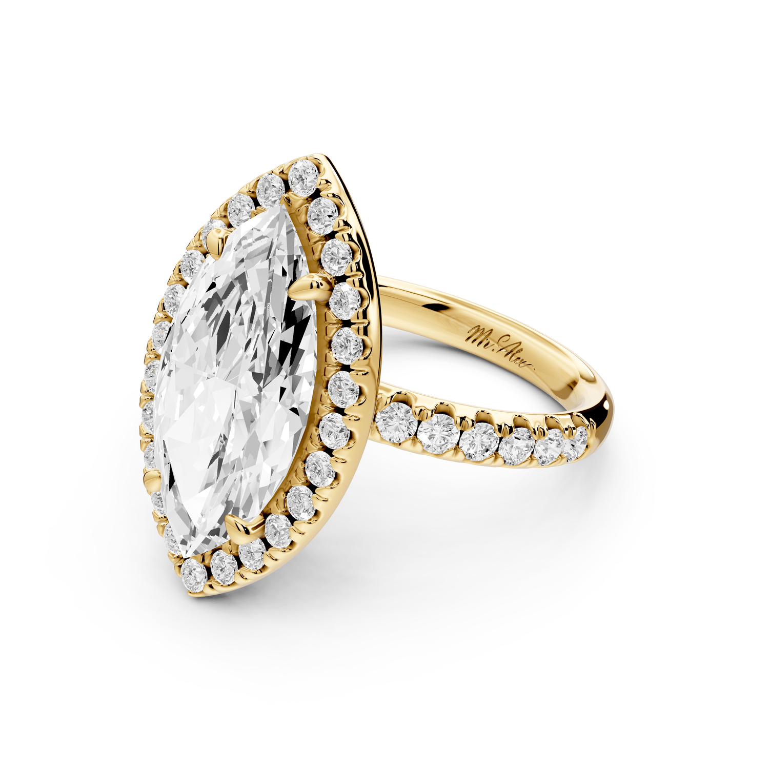 Eveline - 4ct 18k yellow gold marquise Halo Half Band Pavé Engagement Ring - Mr. Alex Jewelry
