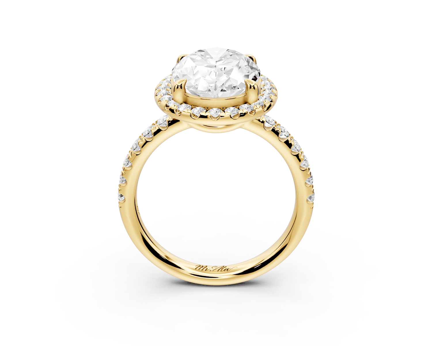 Eveline - 4ct 18k yellow gold oval Halo Half Band Pavé Engagement Ring - Mr. Alex Jewelry