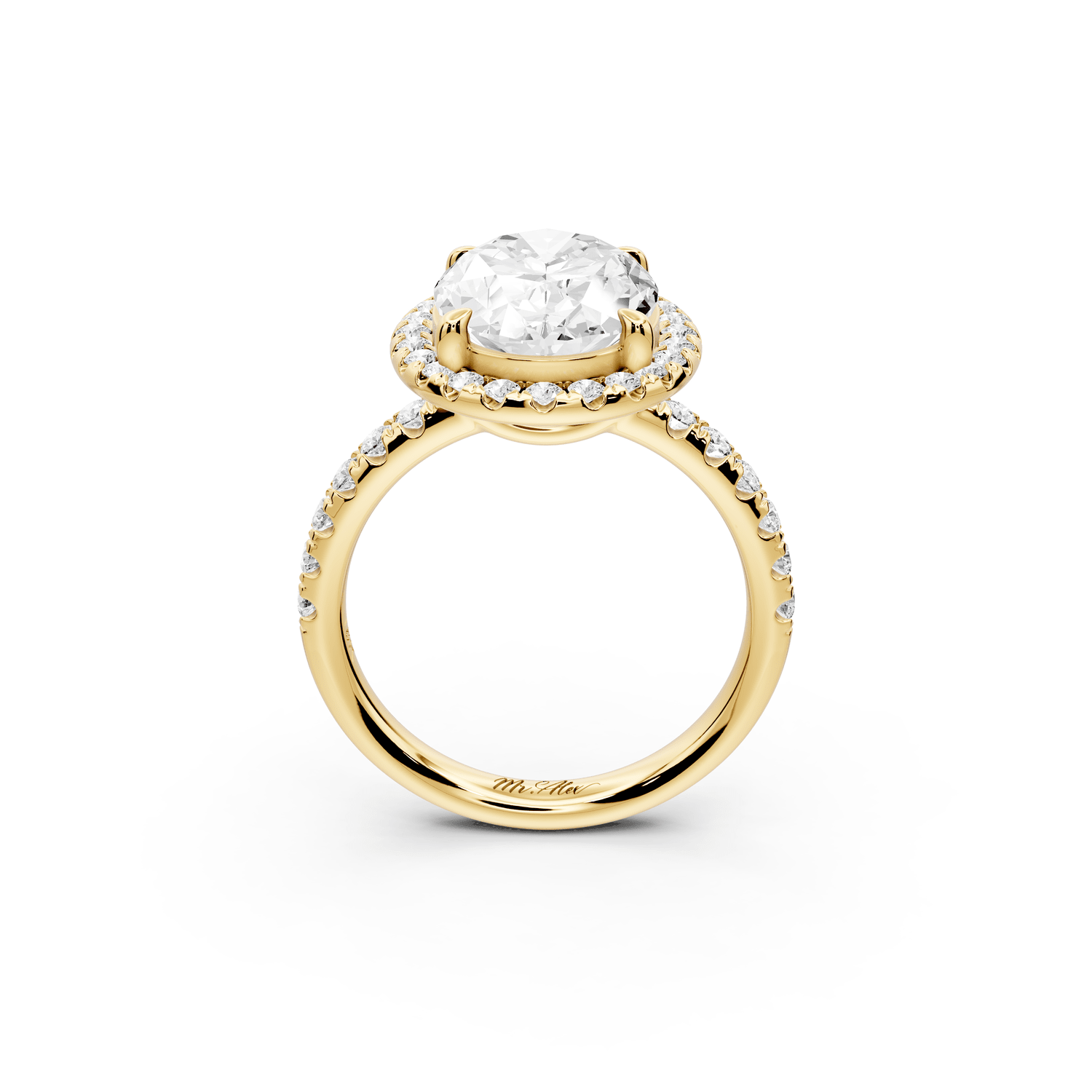 Eveline - 4ct 18k yellow gold oval Halo Half Band Pavé Engagement Ring - Mr. Alex Jewelry