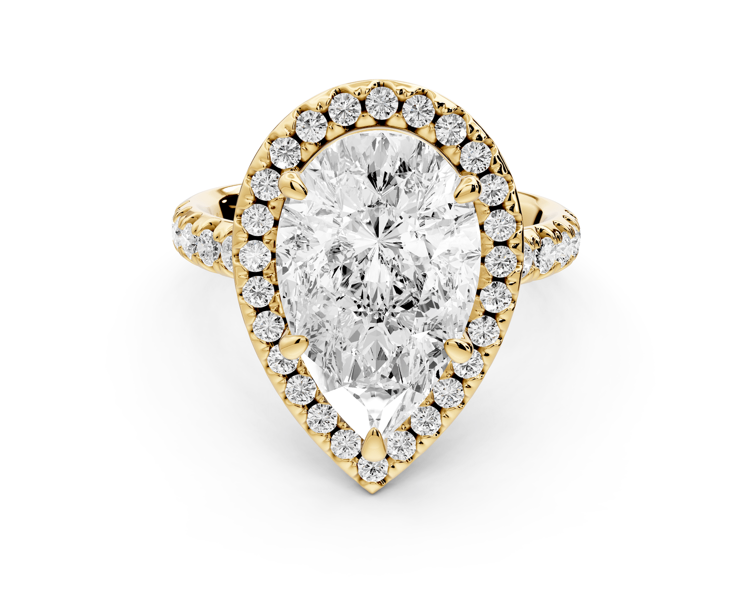 Eveline - 4ct 18k yellow gold pear Halo Half Band Pavé Engagement Ring - Mr. Alex Jewelry