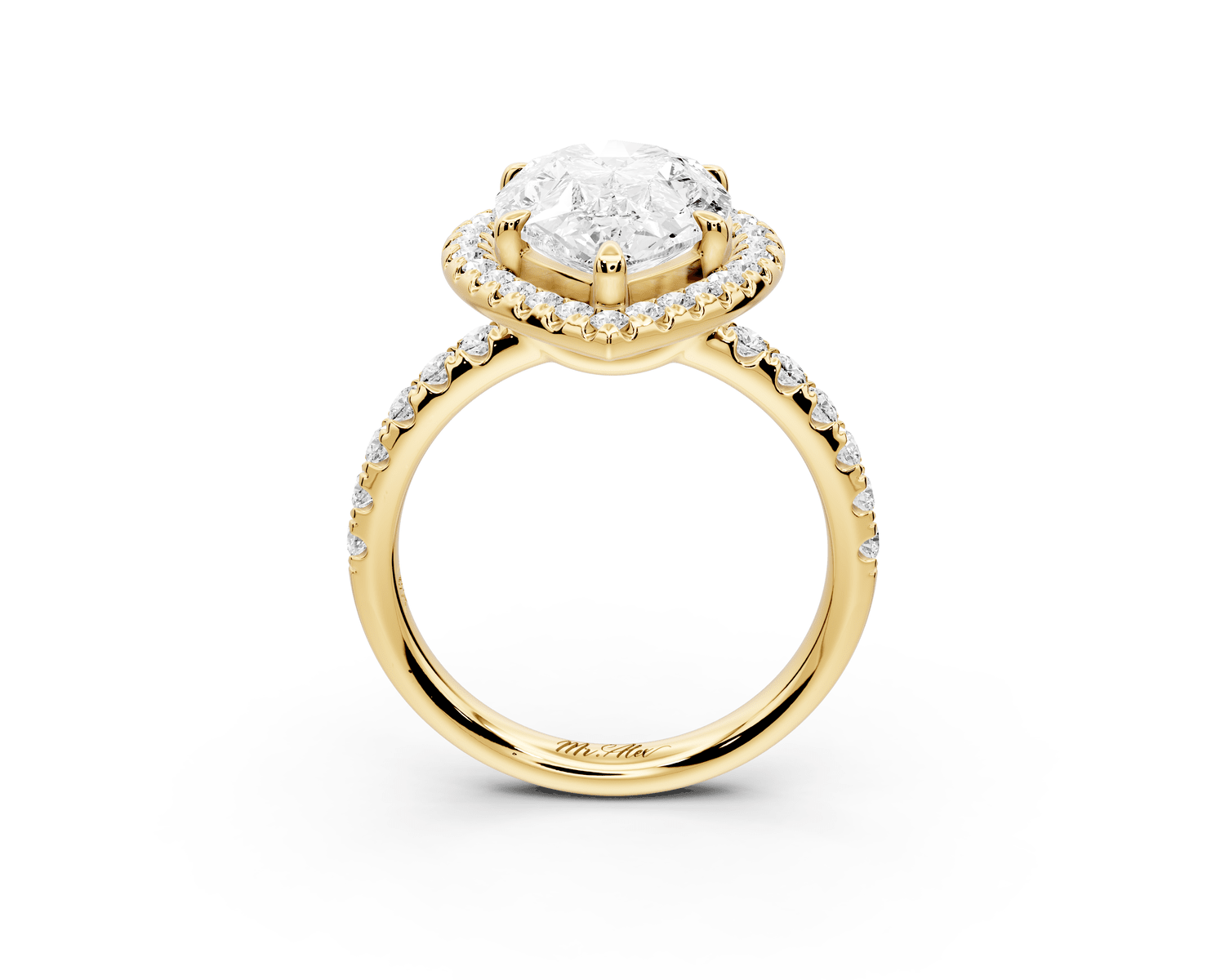 Eveline - 4ct 18k yellow gold pear Halo Half Band Pavé Engagement Ring - Mr. Alex Jewelry