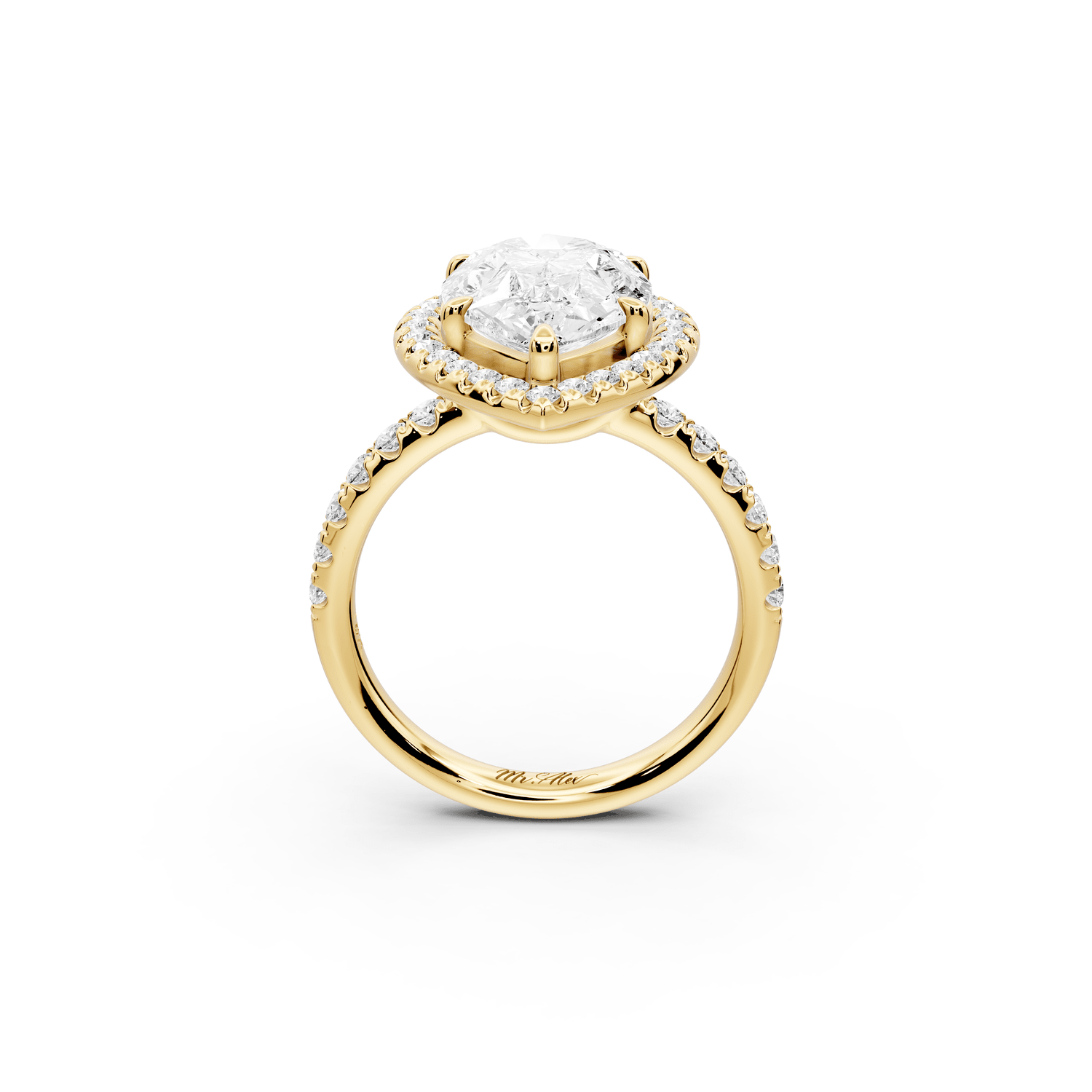 Eveline - 4ct 18k yellow gold pear Halo Half Band Pavé Engagement Ring - Mr. Alex Jewelry