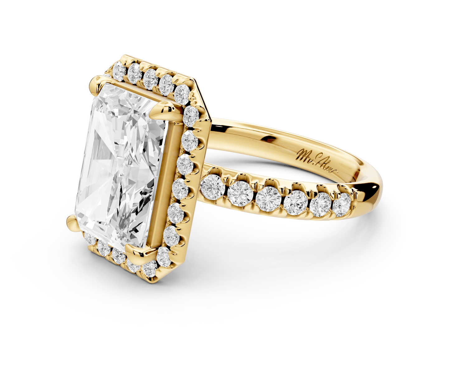 Eveline - 4ct 18k yellow gold radiant Halo Half Band Pavé Engagement Ring - Mr. Alex Jewelry