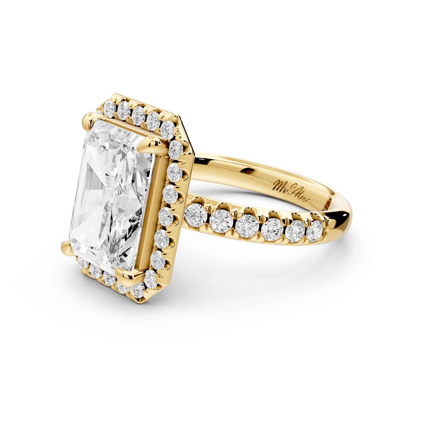 Eveline - 4ct 18k yellow gold radiant Halo Half Band Pavé Engagement Ring - Mr. Alex Jewelry