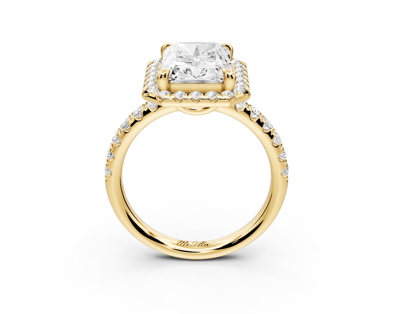 Eveline - 4ct 18k yellow gold radiant Halo Half Band Pavé Engagement Ring - Mr. Alex Jewelry