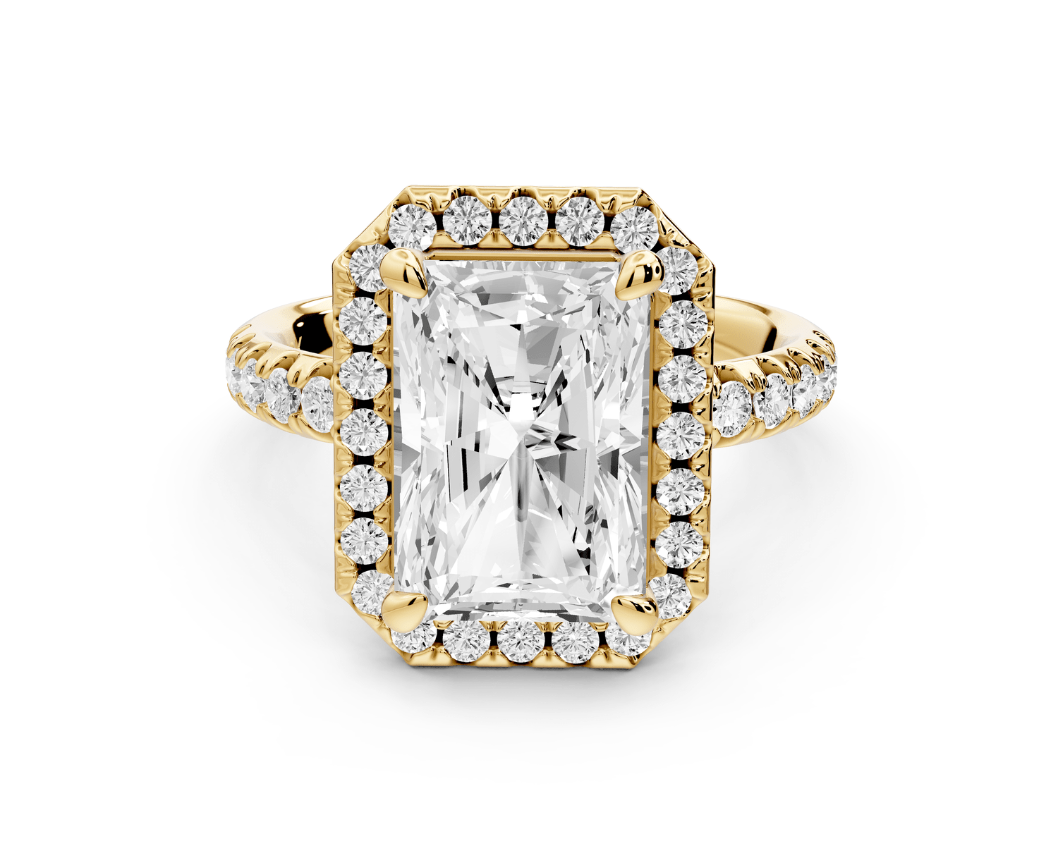 Eveline - 4ct 18k yellow gold radiant Halo Half Band Pavé Engagement Ring - Mr. Alex Jewelry