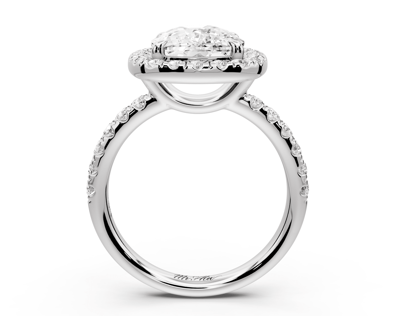 Eveline - 4ct platinum cushion Halo Half Band Pavé Engagement Ring - Mr. Alex Jewelry