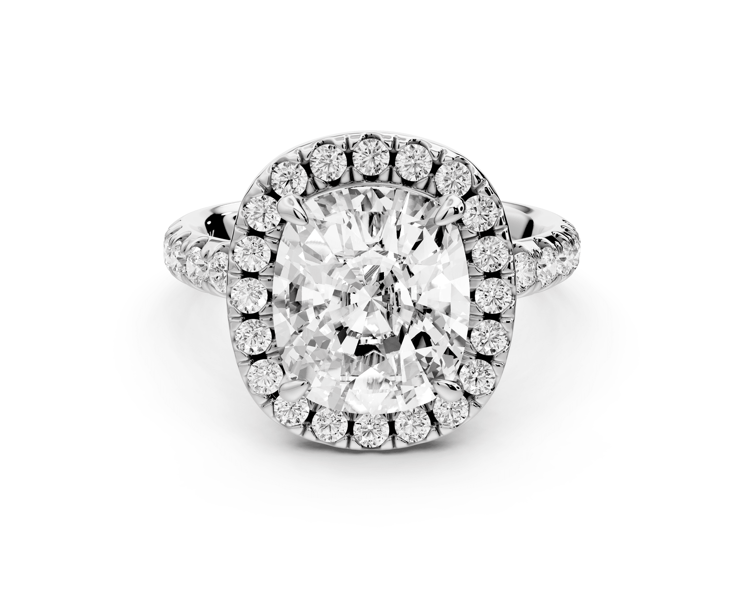 Eveline - 4ct platinum cushion Halo Half Band Pavé Engagement Ring - Mr. Alex Jewelry