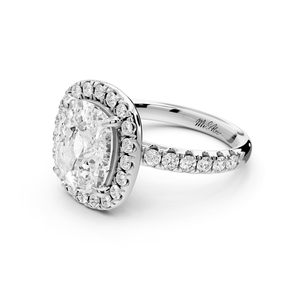 Eveline - 4ct platinum ecushion Halo Half Band Pavé Engagement Ring - Mr. Alex Jewelry
