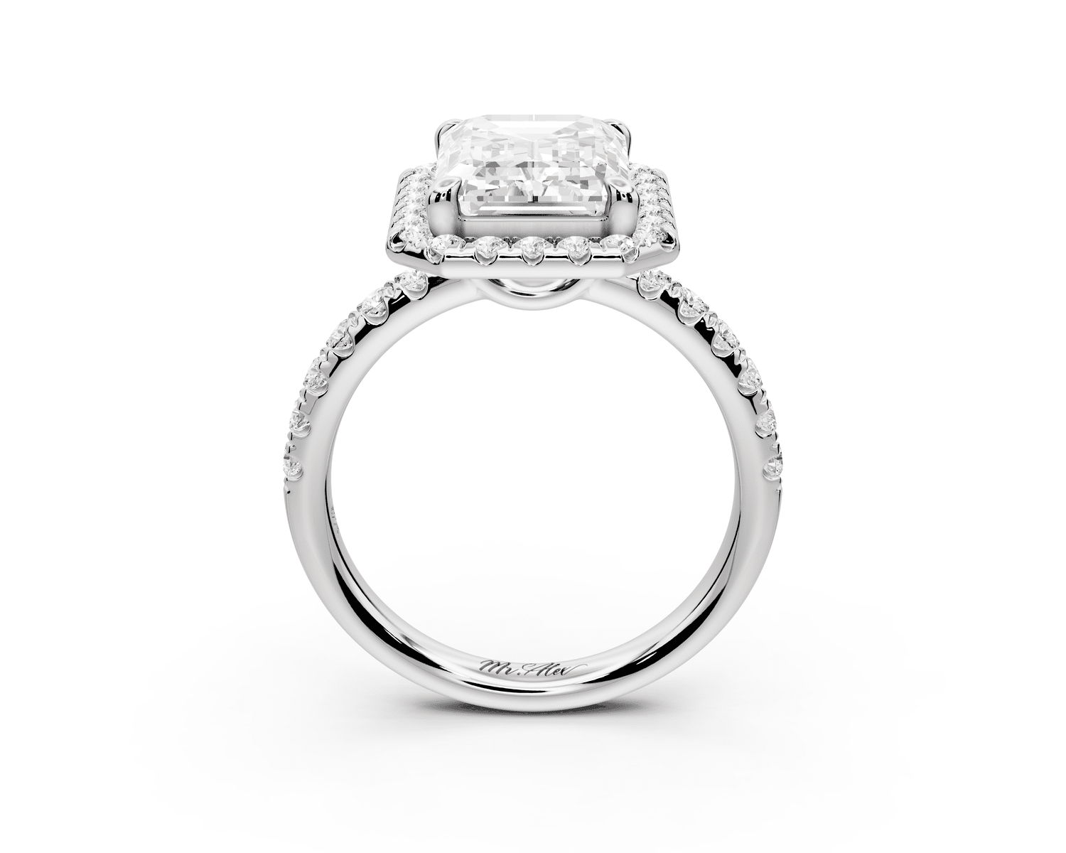 Eveline - 4ct platinum emerald Halo Half Band Pavé Engagement Ring - Mr. Alex Jewelry