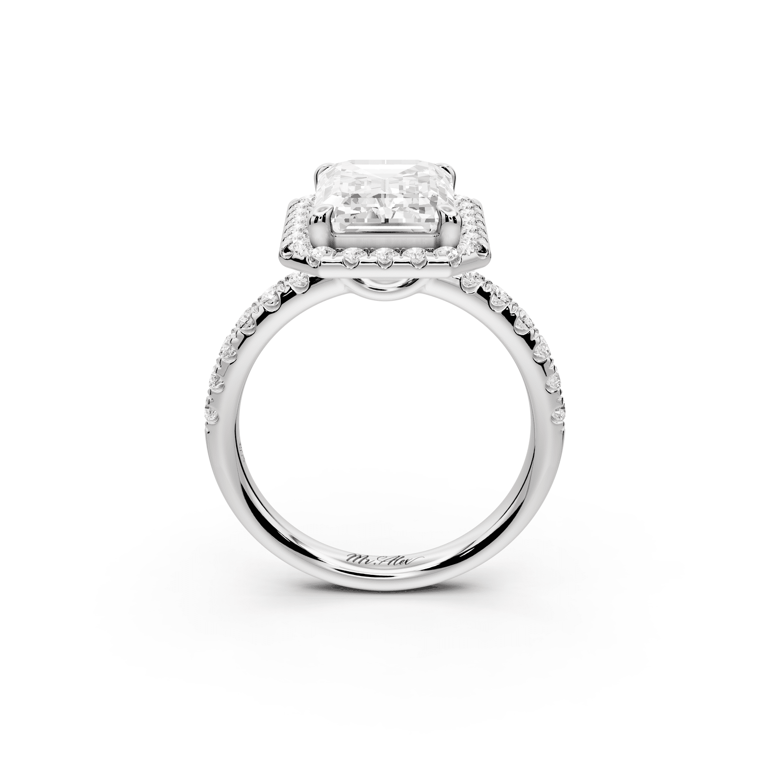 Eveline - 4ct platinum emerald Halo Half Band Pavé Engagement Ring - Mr. Alex Jewelry