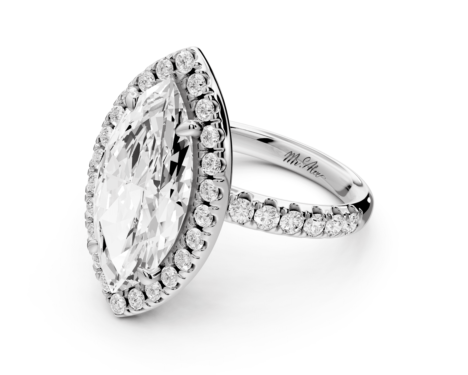 Eveline - 4ct platinum marquise Halo Half Band Pavé Engagement Ring - Mr. Alex Jewelry