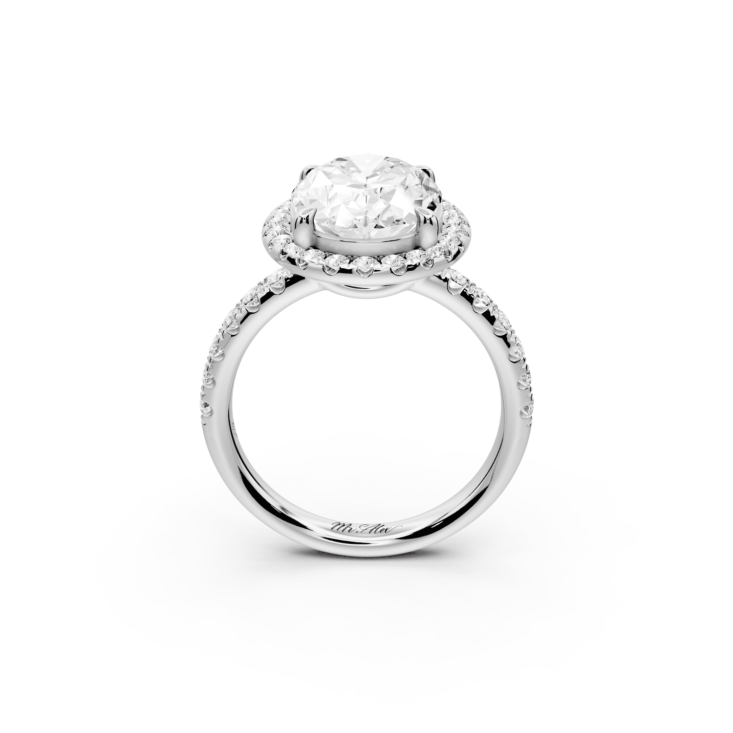 Eveline - 4ct platinum oval Halo Half Band Pavé Engagement Ring - Mr. Alex Jewelry