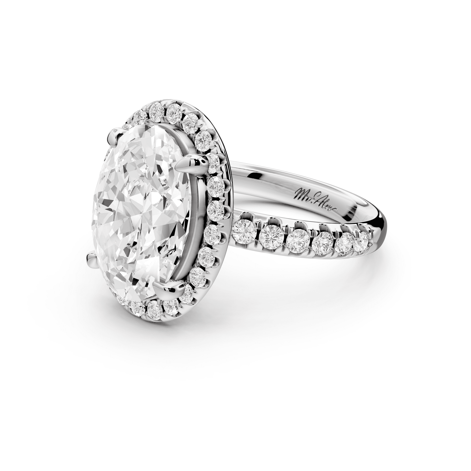 Eveline - 4ct platinum oval Halo Half Band Pavé Engagement Ring - Mr. Alex Jewelry