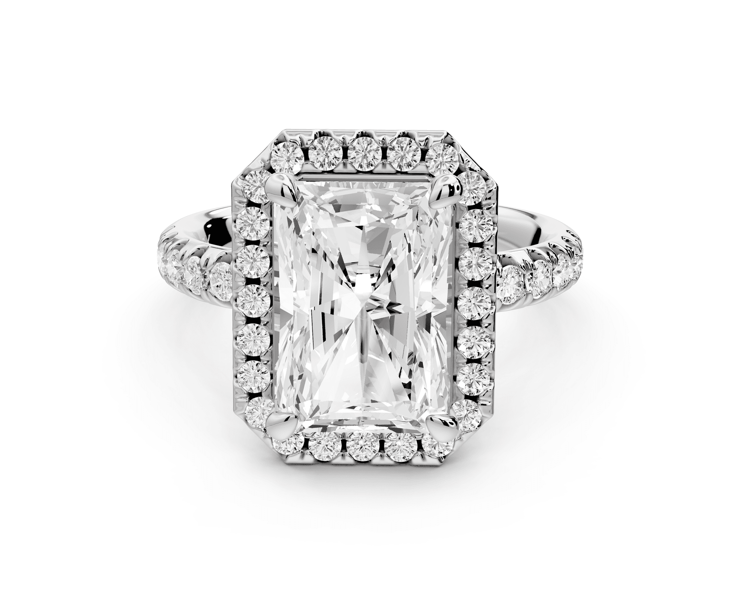 Eveline - 4ct platinum radiant Halo Half Band Pavé Engagement Ring - Mr. Alex Jewelry