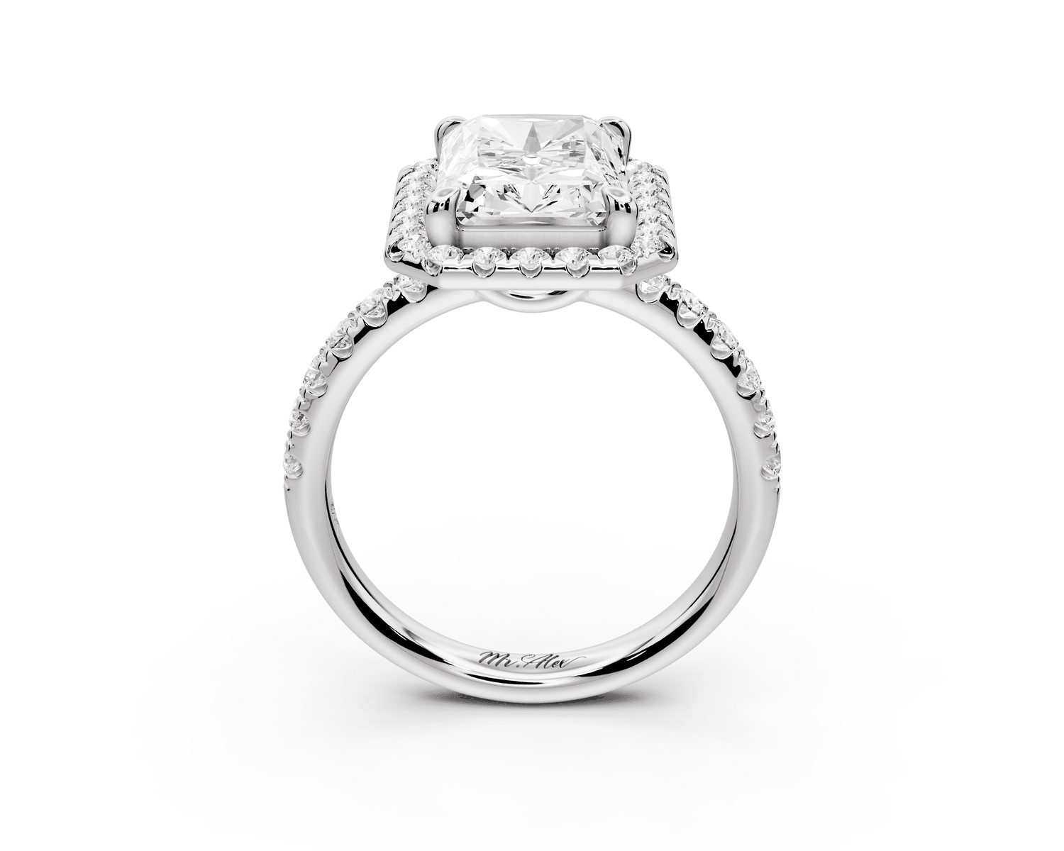 Eveline - 4ct platinum radiant Halo Half Band Pavé Engagement Ring - Mr. Alex Jewelry