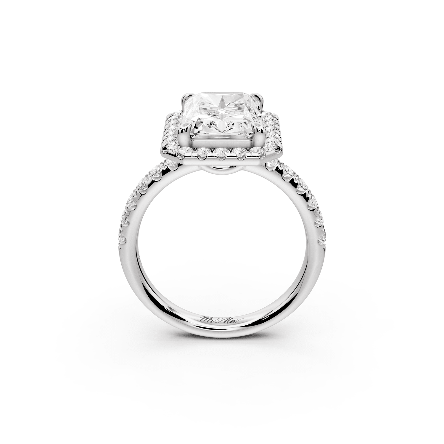 Eveline - 4ct platinum radiant Halo Half Band Pavé Engagement Ring - Mr. Alex Jewelry