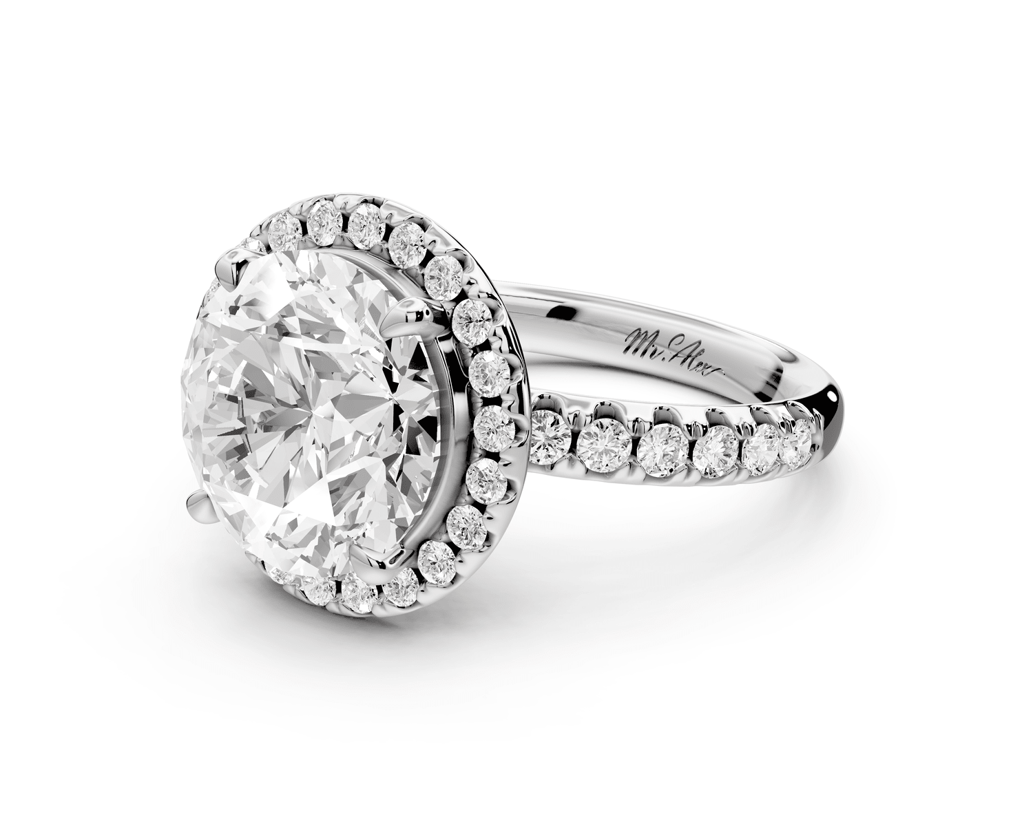 Eveline - 4ct platinum round Halo Half Band Pavé Engagement Ring - Mr. Alex Jewelry