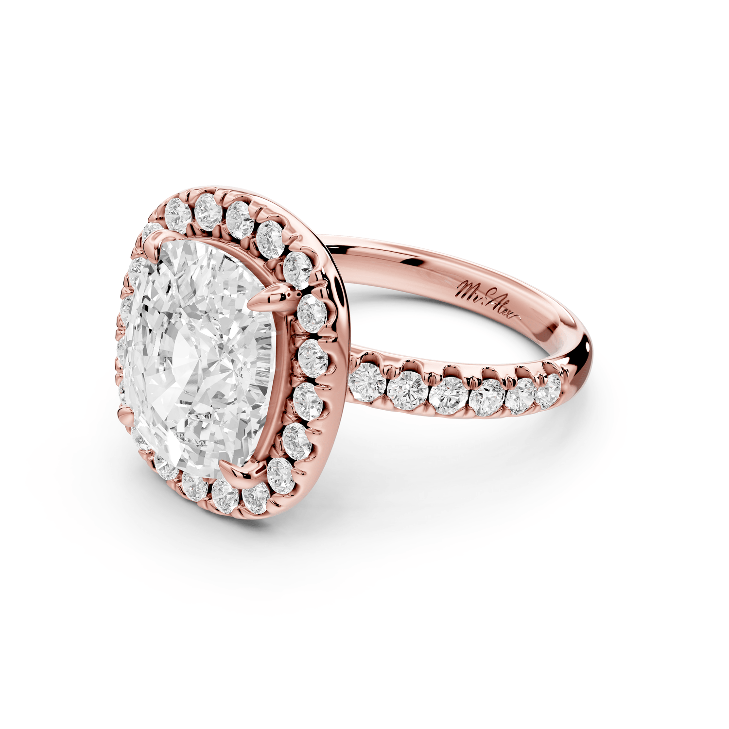 Eveline - 5ct 14k rose gold cushion Halo Half Band Pavé Engagement Ring - Mr. Alex Jewelry