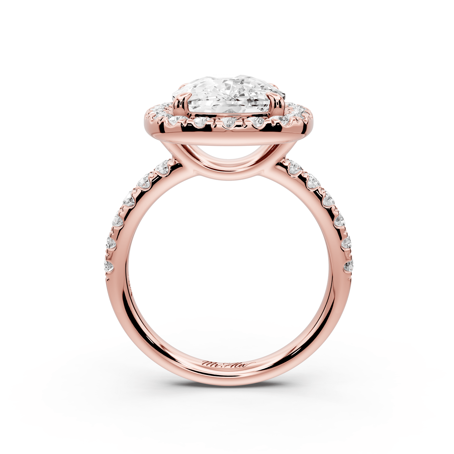 Eveline - 5ct 14k rose gold cushion Halo Half Band Pavé Engagement Ring - Mr. Alex Jewelry