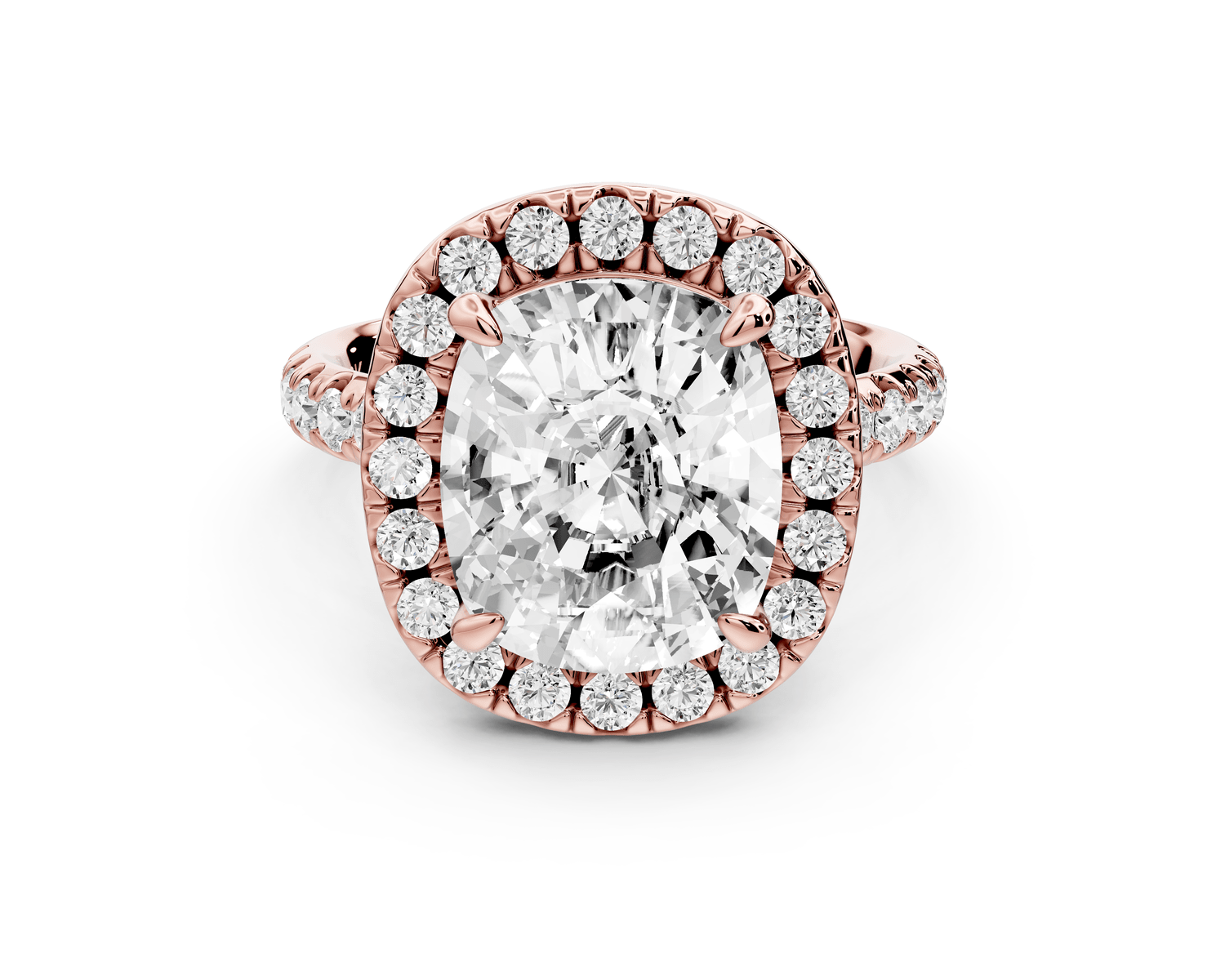 Eveline - 5ct 14k rose gold cushion Halo Half Band Pavé Engagement Ring - Mr. Alex Jewelry