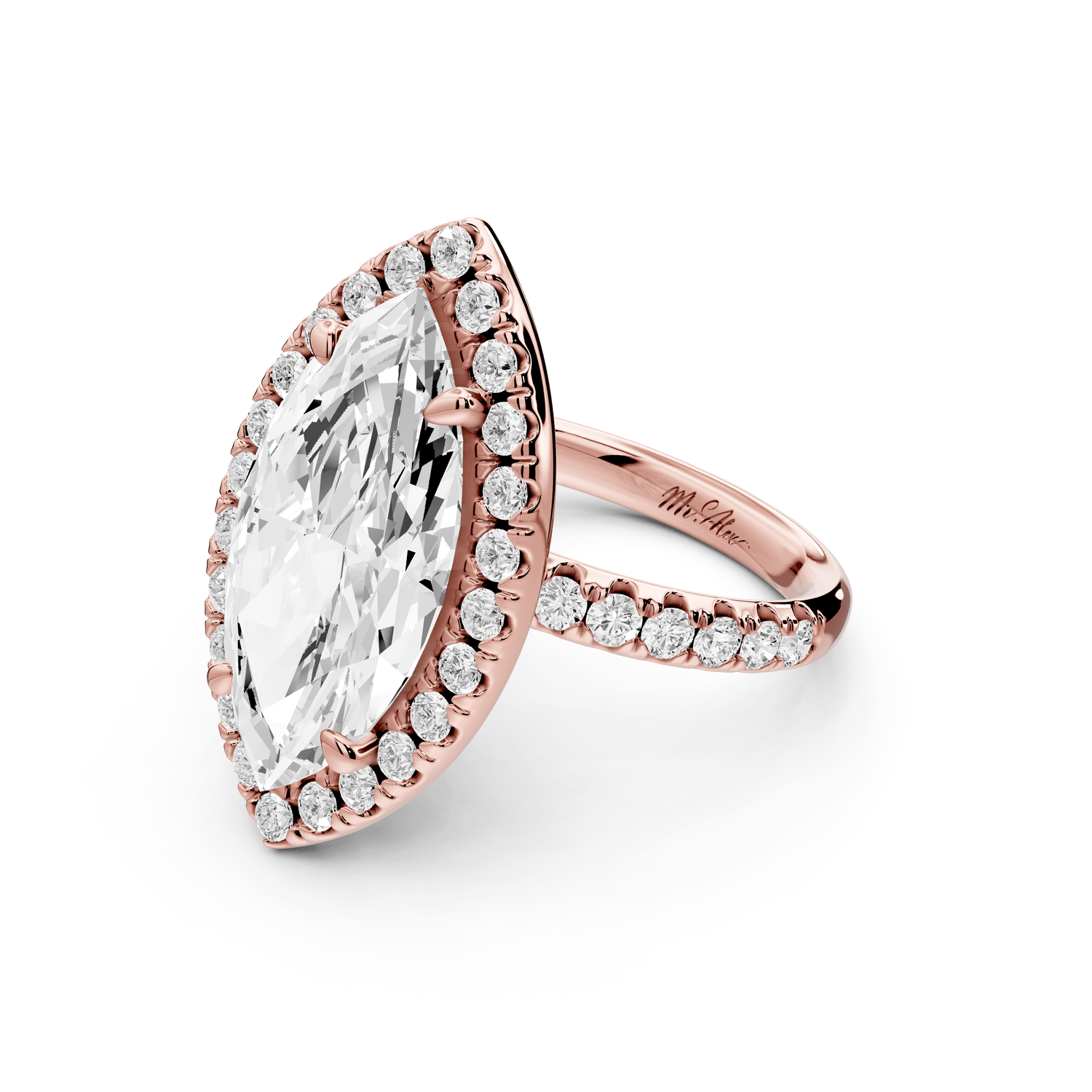Eveline - 5ct 14k rose gold marquise Halo Half Band Pavé Engagement Ring - Mr. Alex Jewelry