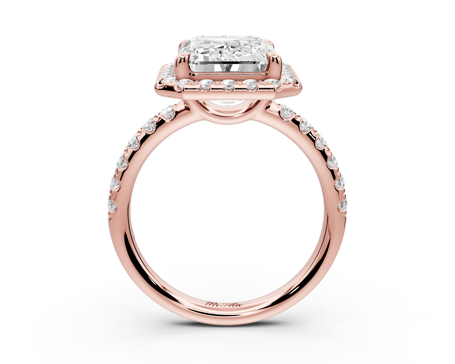 Eveline - 5ct 14k rose gold radiant Halo Half Band Pavé Engagement Ring - Mr. Alex Jewelry
