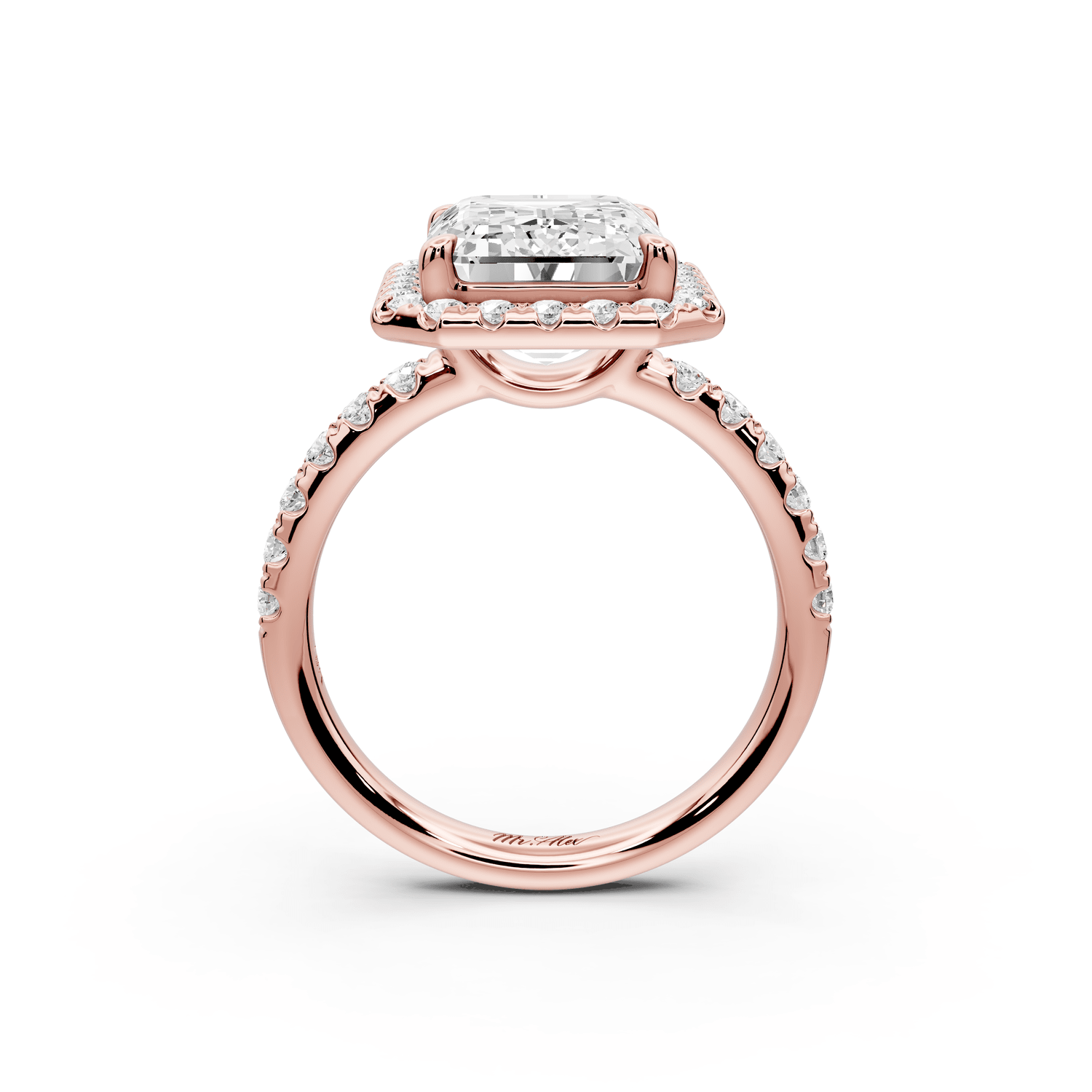 Eveline - 5ct 14k rose gold radiant Halo Half Band Pavé Engagement Ring - Mr. Alex Jewelry