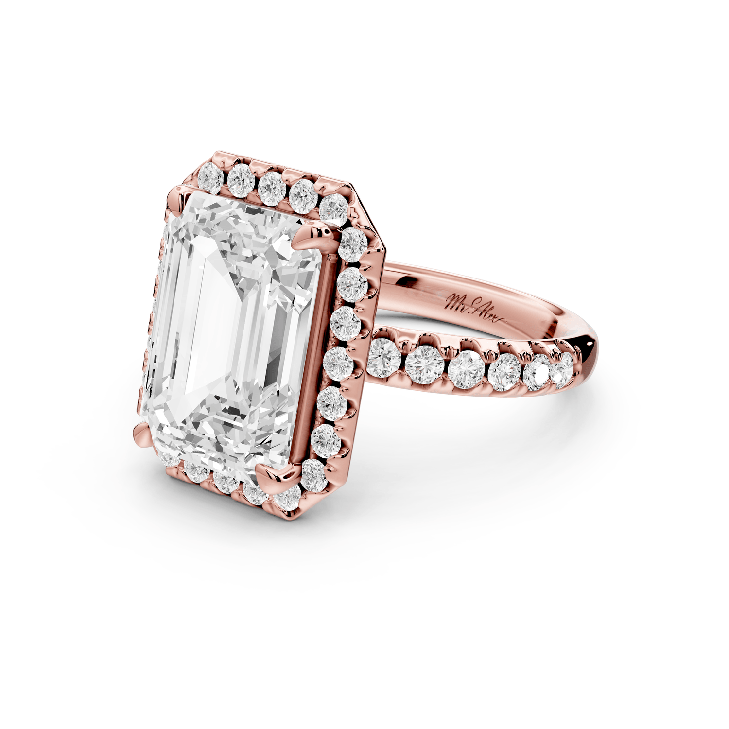 Eveline - 5ct 14k rose gold radiant Halo Half Band Pavé Engagement Ring - Mr. Alex Jewelry