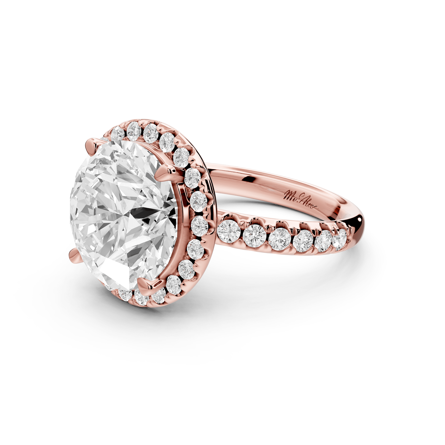 Eveline - 5ct 14k rose gold round Halo Half Band Pavé Engagement Ring - Mr. Alex Jewelry