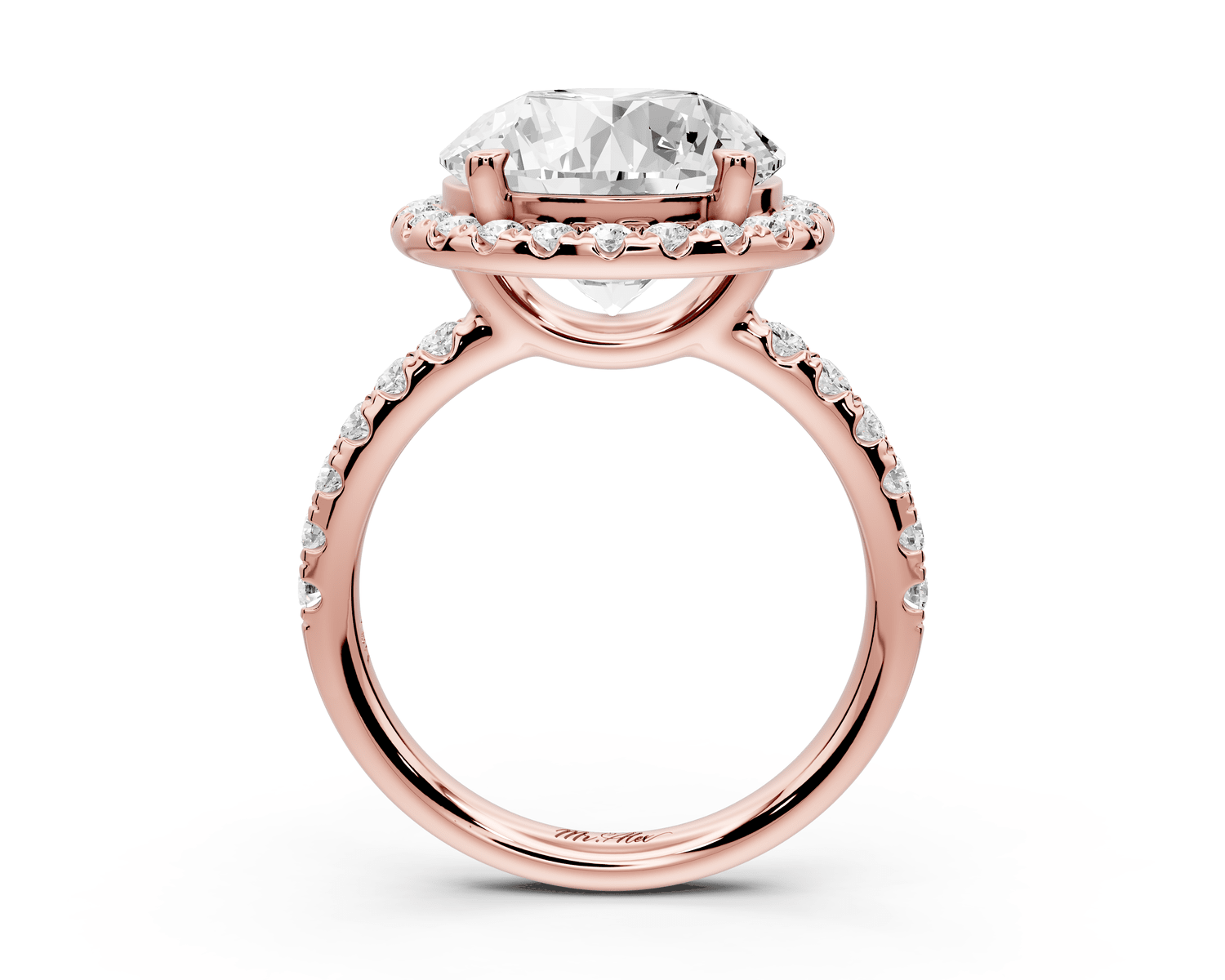 Eveline - 5ct 14k rose gold round Halo Half Band Pavé Engagement Ring - Mr. Alex Jewelry