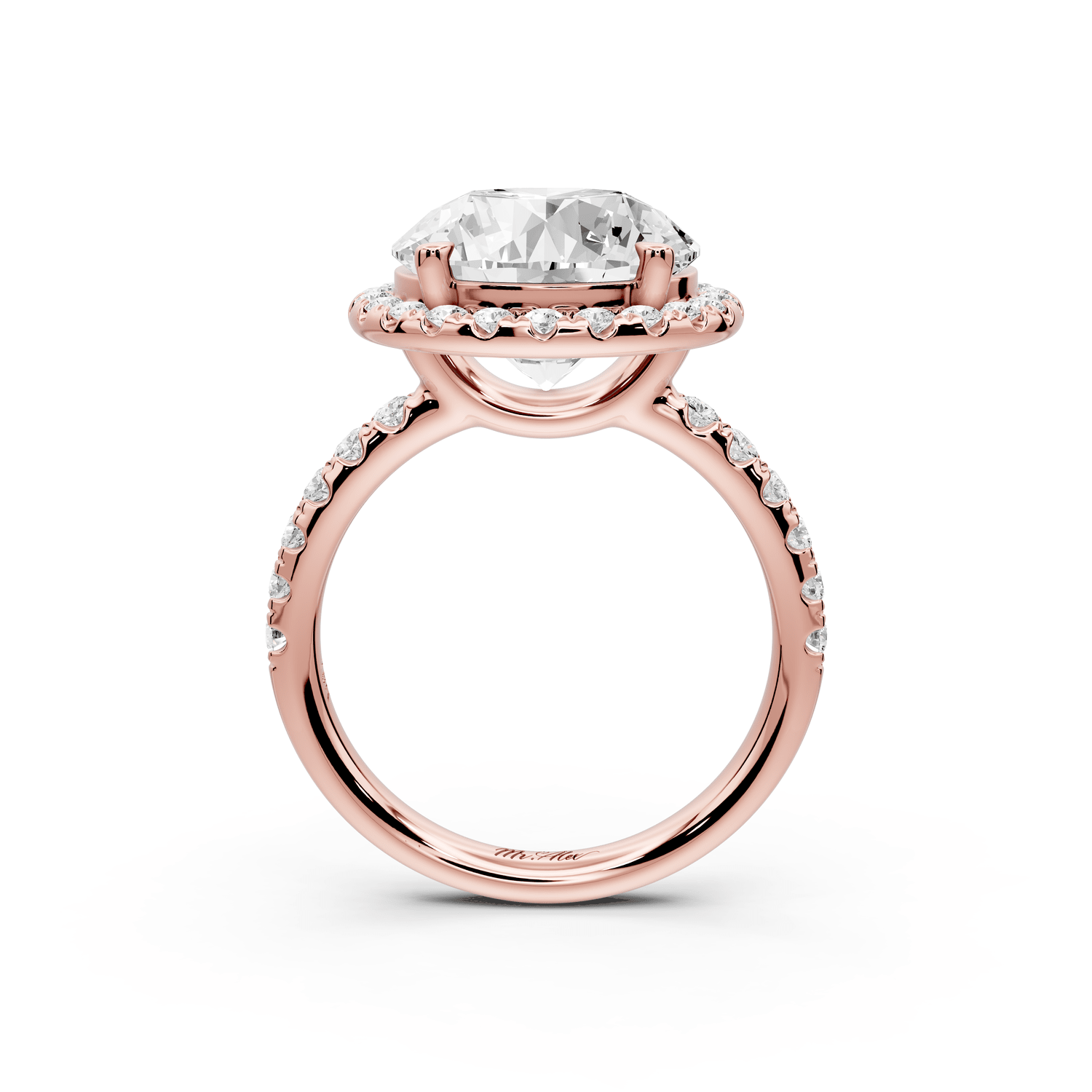 Eveline - 5ct 14k rose gold round Halo Half Band Pavé Engagement Ring - Mr. Alex Jewelry