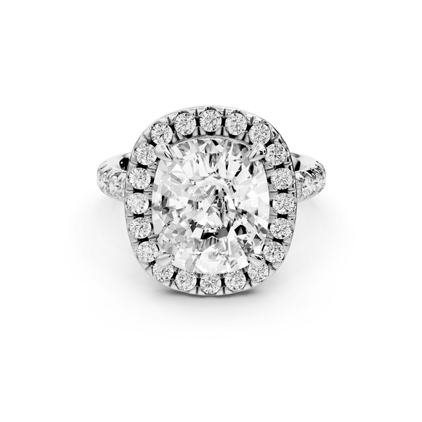 Eveline - 5ct 14k white gold cushion Halo Half Band Pavé Engagement Ring - Mr. Alex Jewelry