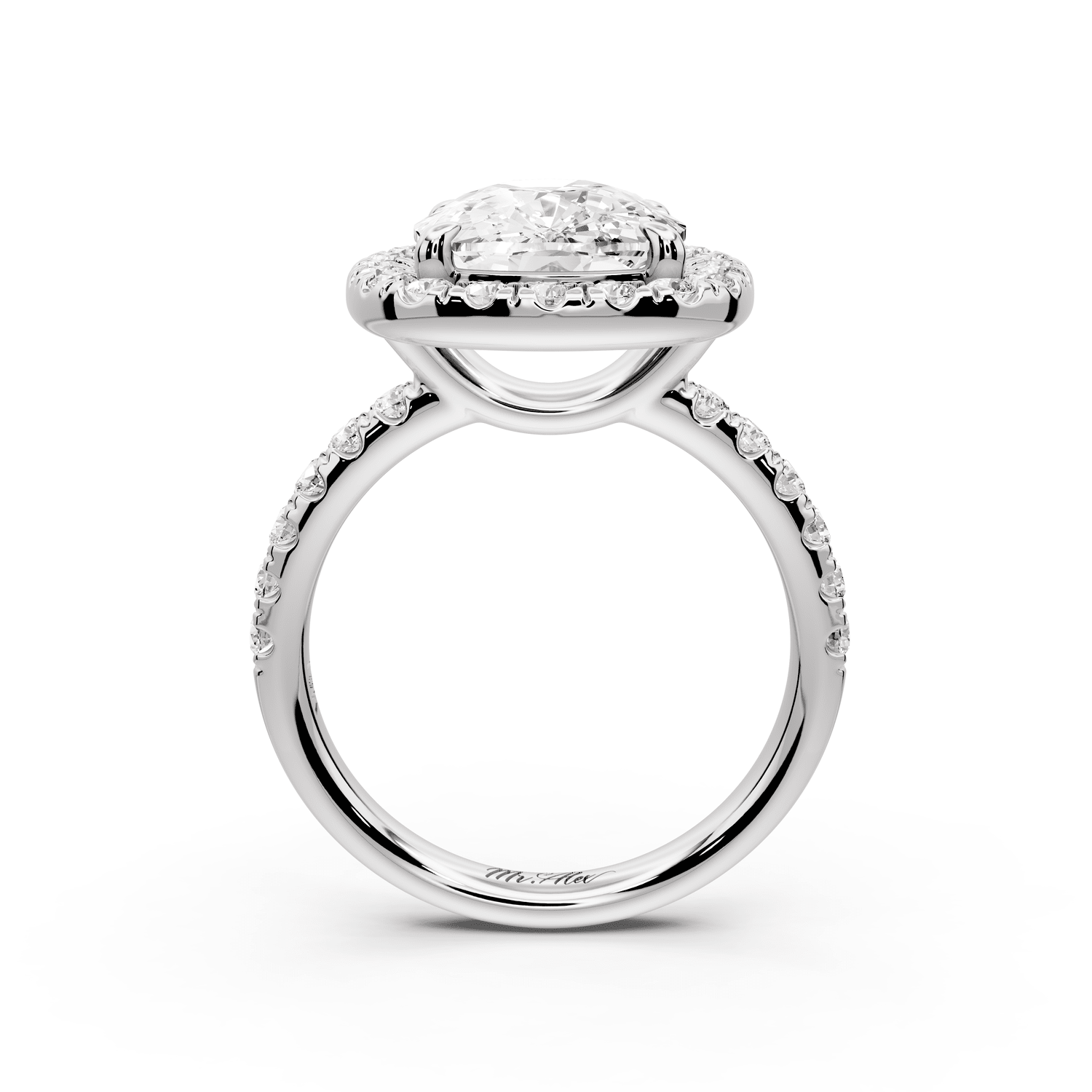 Eveline - 5ct 14k white gold cushion Halo Half Band Pavé Engagement Ring - Mr. Alex Jewelry