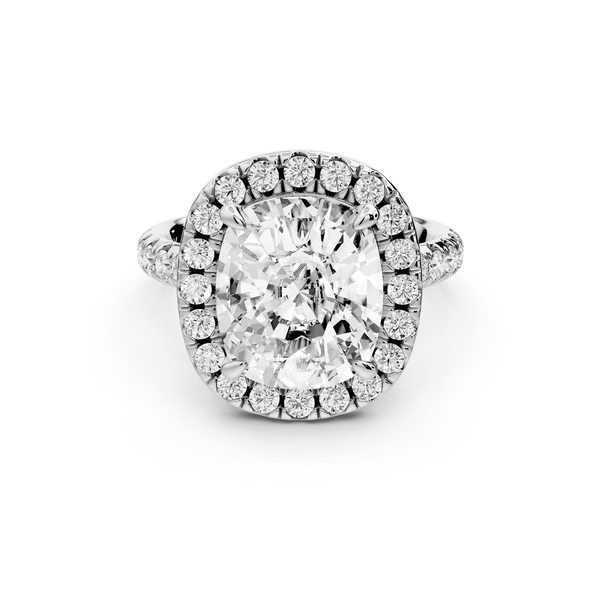 Eveline - 5ct 14k white gold ecushion Halo Half Band Pavé Engagement Ring - Mr. Alex Jewelry
