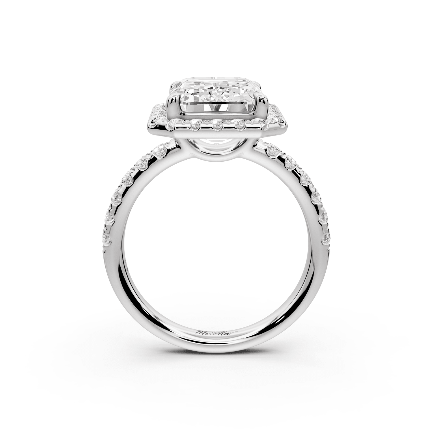 Eveline - 5ct 14k white gold radiant Halo Half Band Pavé Engagement Ring - Mr. Alex Jewelry