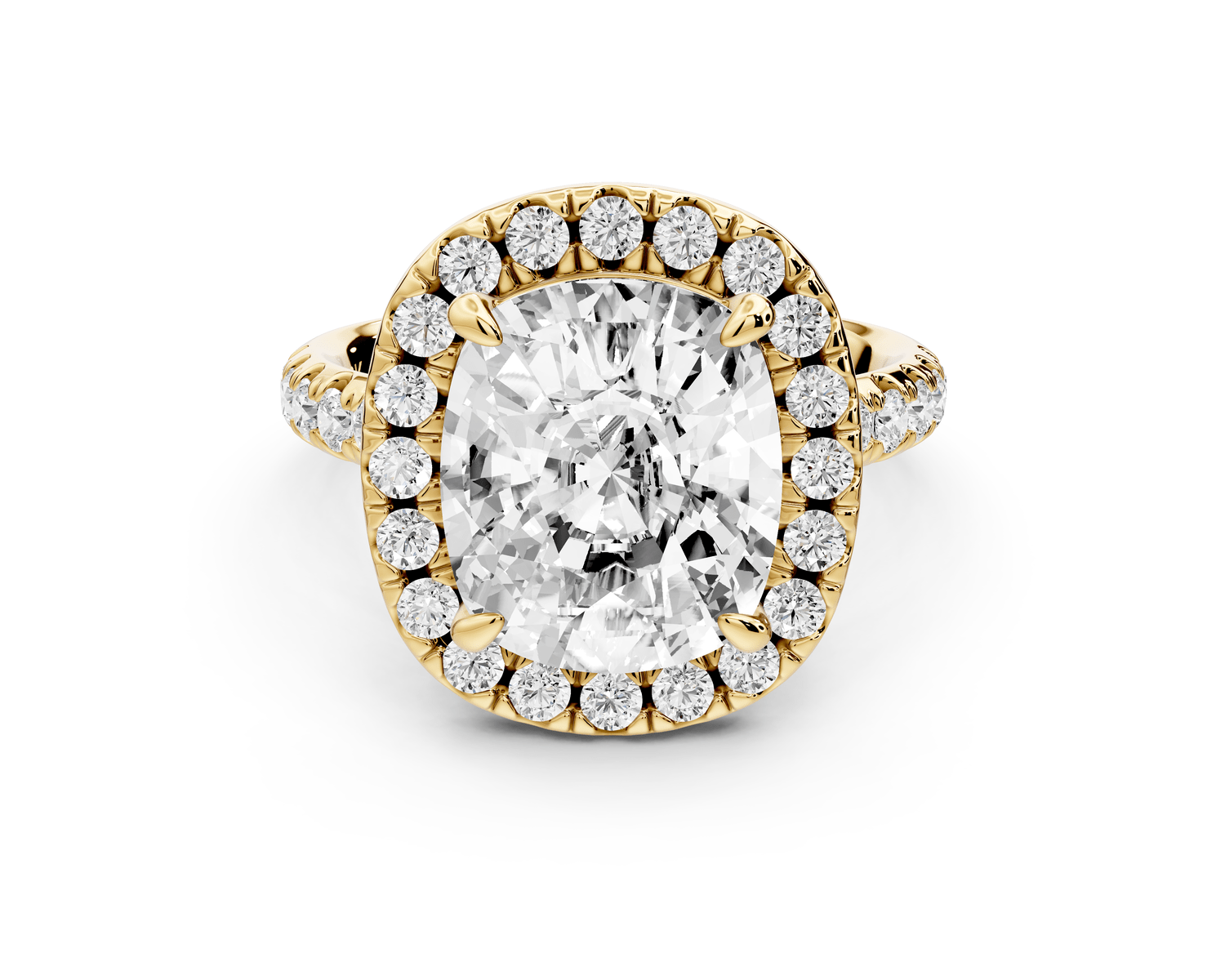 Eveline - 5ct 14k yellow gold cushion Halo Half Band Pavé Engagement Ring - Mr. Alex Jewelry