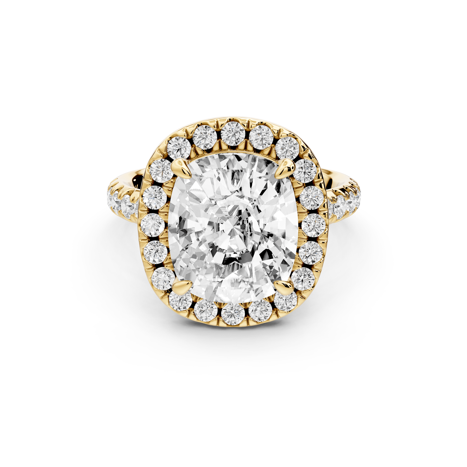 Eveline - 5ct 14k yellow gold cushion Halo Half Band Pavé Engagement Ring - Mr. Alex Jewelry
