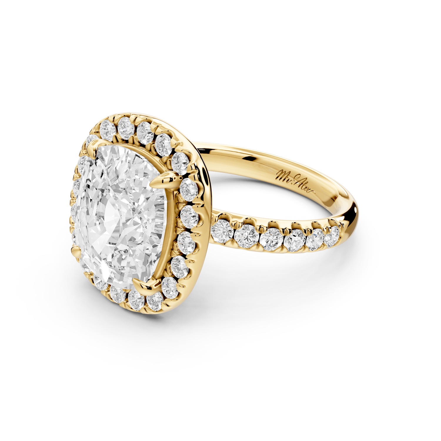 Eveline - 5ct 14k yellow gold cushion Halo Half Band Pavé Engagement Ring - Mr. Alex Jewelry