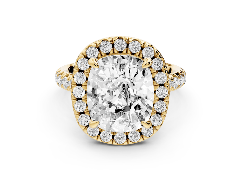 Eveline - 5ct 14k yellow gold ecushion Halo Half Band Pavé Engagement Ring - Mr. Alex Jewelry