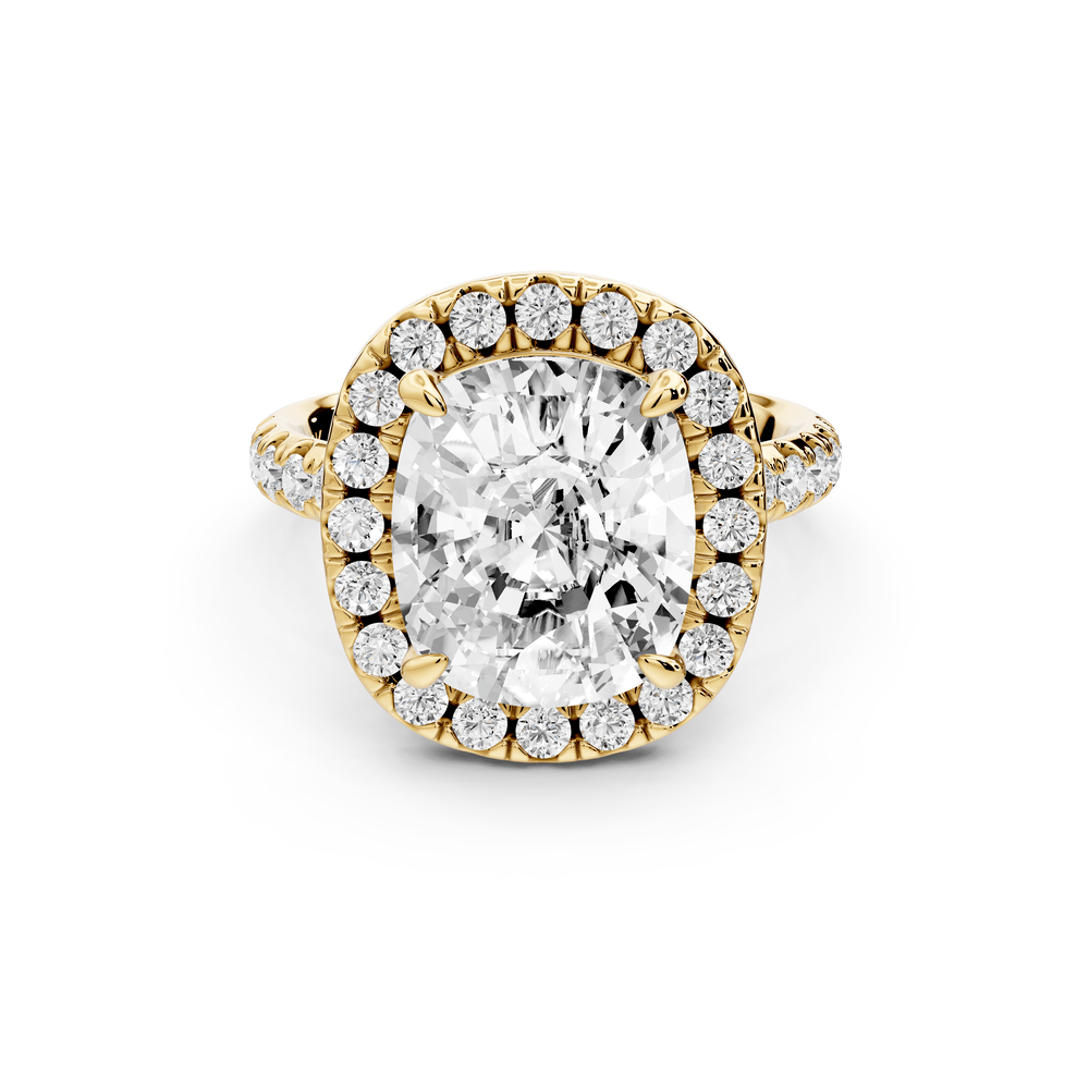 Eveline - 5ct 14k yellow gold ecushion Halo Half Band Pavé Engagement Ring - Mr. Alex Jewelry