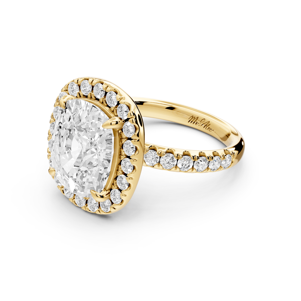 Eveline - 5ct 14k yellow gold ecushion Halo Half Band Pavé Engagement Ring - Mr. Alex Jewelry