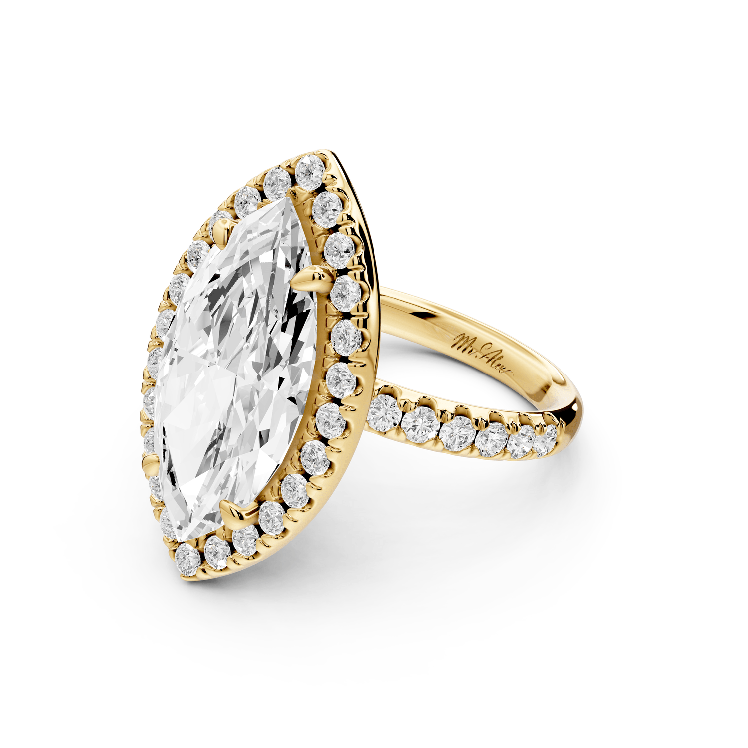 Eveline - 5ct 14k yellow gold marquise Halo Half Band Pavé Engagement Ring - Mr. Alex Jewelry