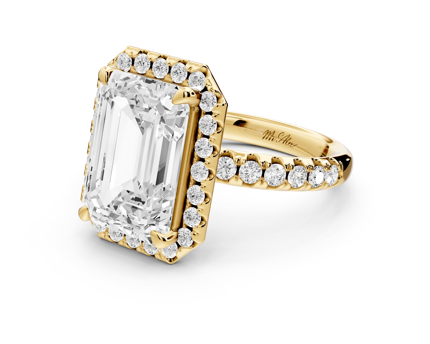 Eveline - 5ct 14k yellow gold radiant Halo Half Band Pavé Engagement Ring - Mr. Alex Jewelry