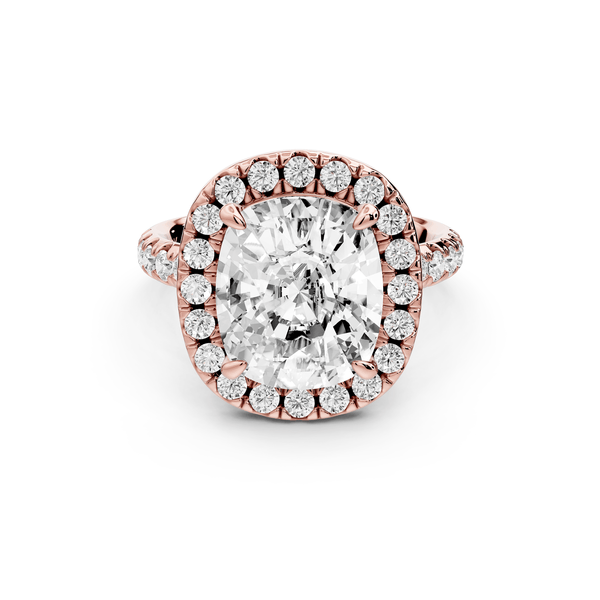 Eveline - 5ct 18k rose gold cushion Halo Half Band Pavé Engagement Ring - Mr. Alex Jewelry