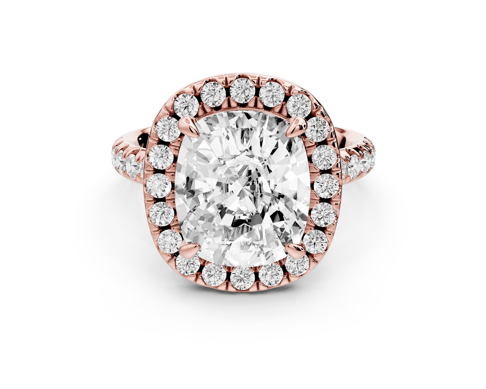 Eveline - 5ct 18k rose gold ecushion Halo Half Band Pavé Engagement Ring - Mr. Alex Jewelry