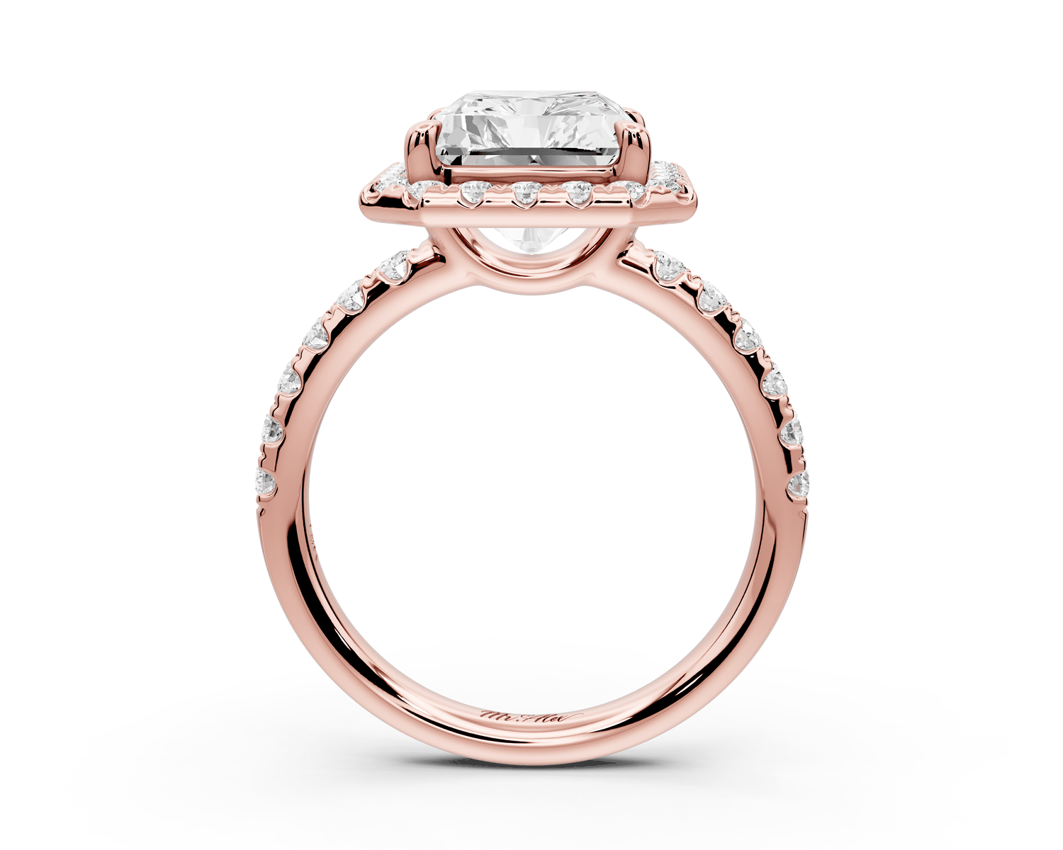Eveline - 5ct 18k rose gold emerald Halo Half Band Pavé Engagement Ring - Mr. Alex Jewelry
