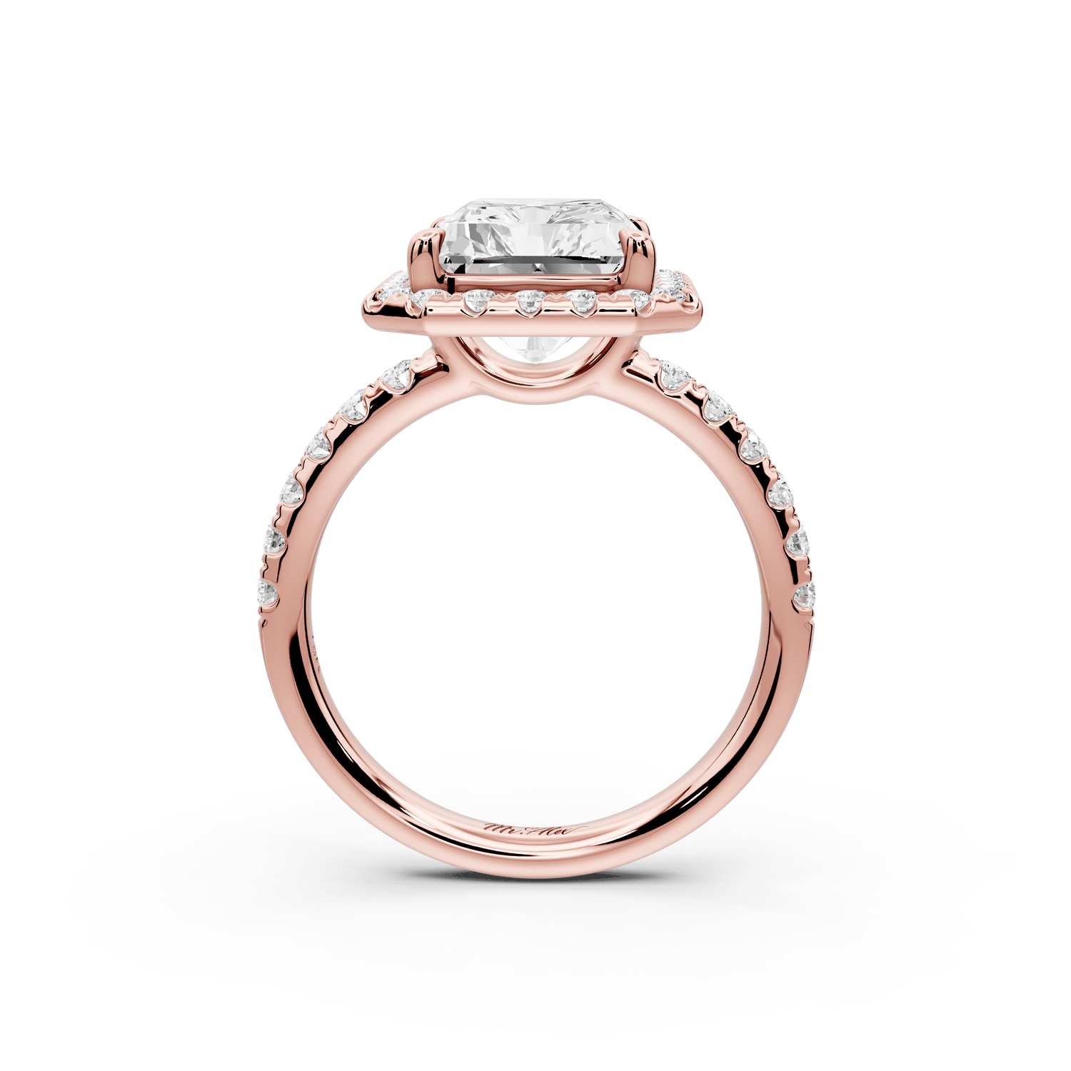 Eveline - 5ct 18k rose gold emerald Halo Half Band Pavé Engagement Ring - Mr. Alex Jewelry