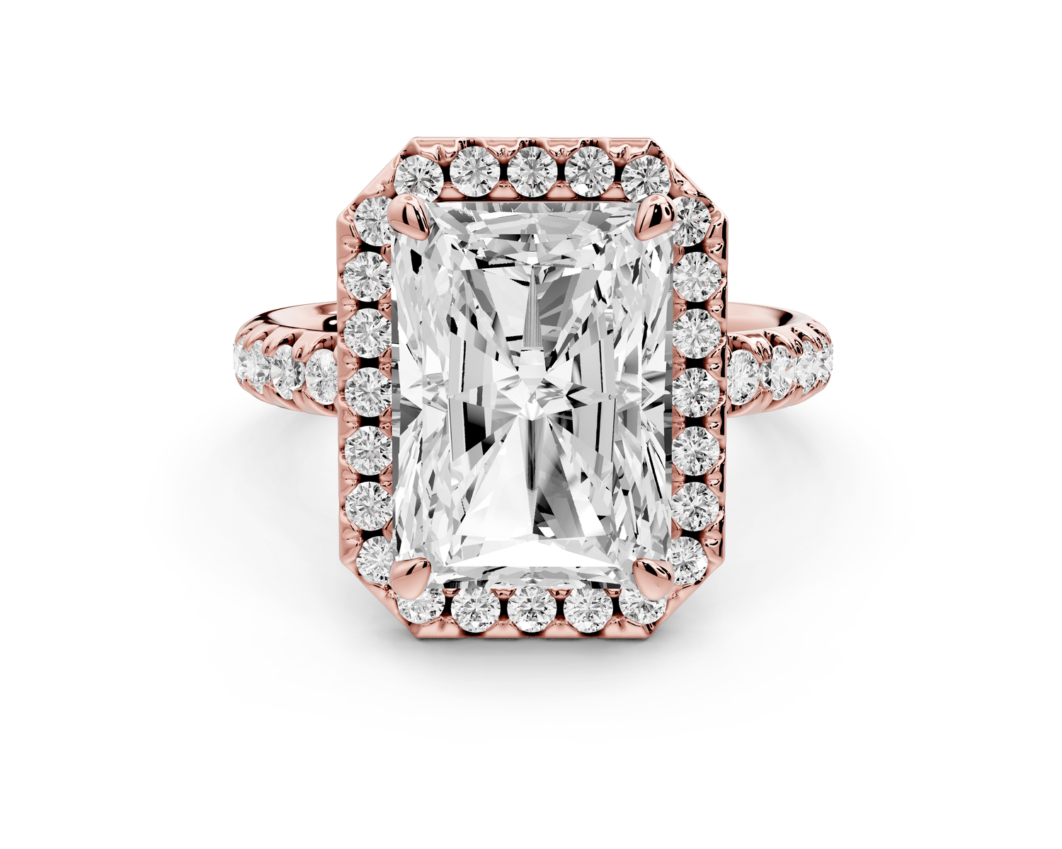 Eveline - 5ct 18k rose gold emerald Halo Half Band Pavé Engagement Ring - Mr. Alex Jewelry