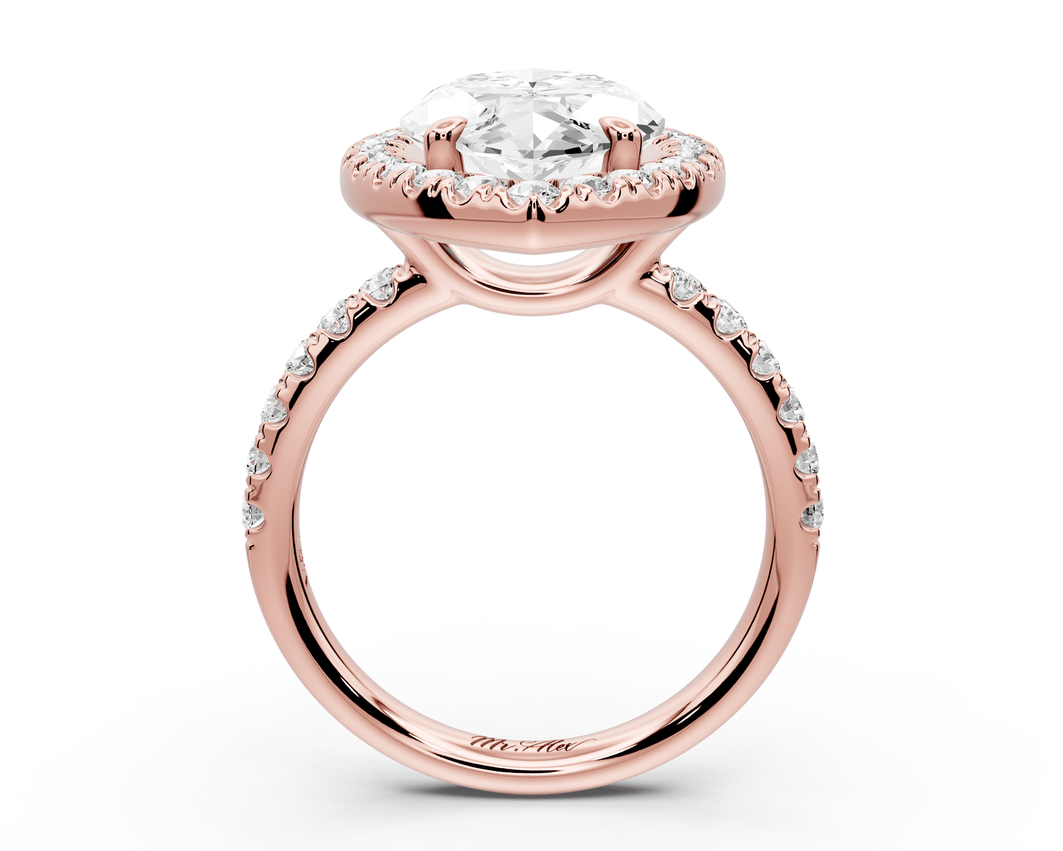 Eveline - 5ct 18k rose gold marquise Halo Half Band Pavé Engagement Ring - Mr. Alex Jewelry